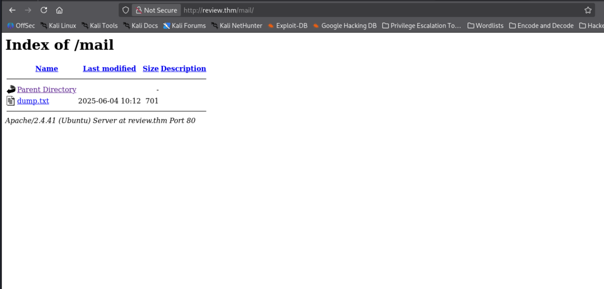 mail subdomain showing inbox